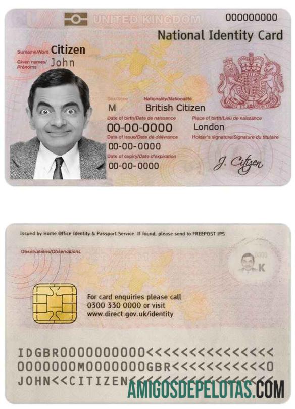 Amostra de ID do Reino Unido (carteira de identidade)